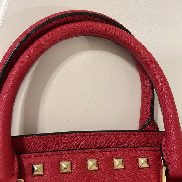 Michael Kors Red Studded Leather Selma Crossbody Satchel Purse - Picture 7 of 16